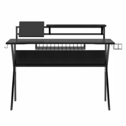 The Urban Port 27" Rectangular Modern Metal Gaming Desk With 2 Shelves In Black 15 The Urban Port 27" Rectangular Modern Metal Gaming Desk With 2 Shelves In Black -CYMAX Sales 2207105 2 L