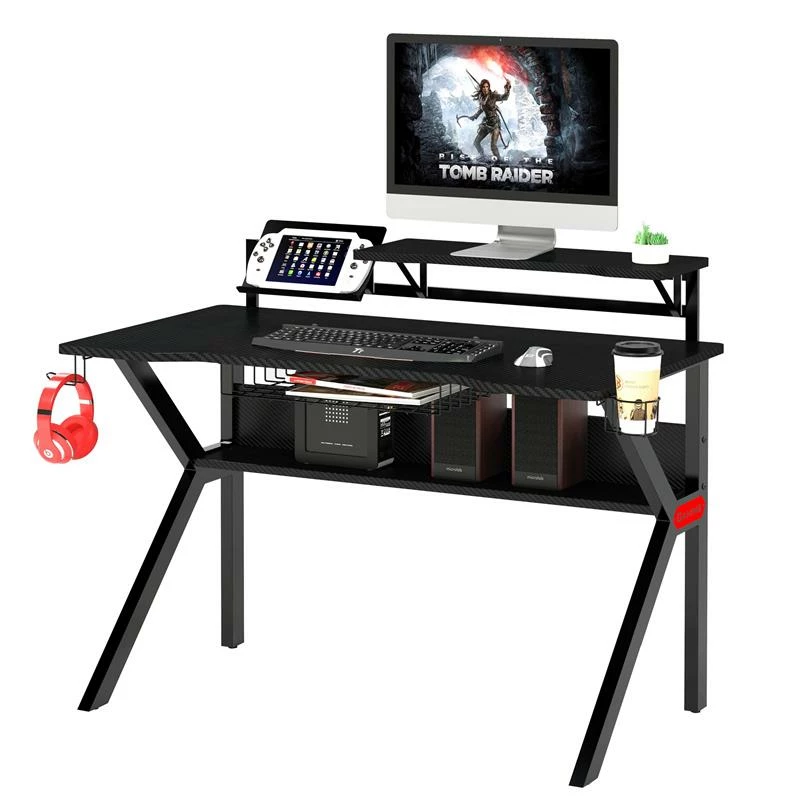 The Urban Port 27" Rectangular Modern Metal Gaming Desk With 2 Shelves In Black 8 The Urban Port 27" Rectangular Modern Metal Gaming Desk With 2 Shelves In Black - Image 6
