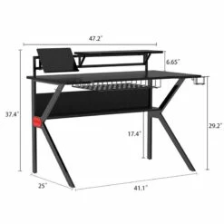 The Urban Port 27" Rectangular Modern Metal Gaming Desk With 2 Shelves In Black 20 The Urban Port 27" Rectangular Modern Metal Gaming Desk With 2 Shelves In Black -CYMAX Sales 2207105 7 L