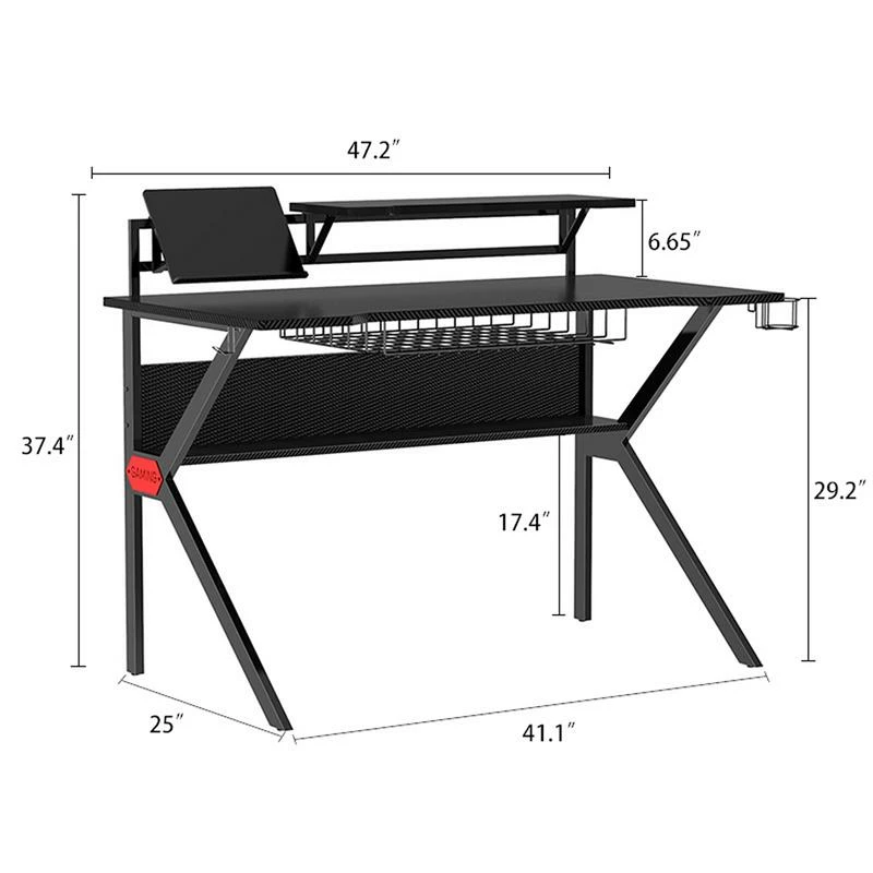 The Urban Port 27" Rectangular Modern Metal Gaming Desk With 2 Shelves In Black 10 The Urban Port 27" Rectangular Modern Metal Gaming Desk With 2 Shelves In Black - Image 8