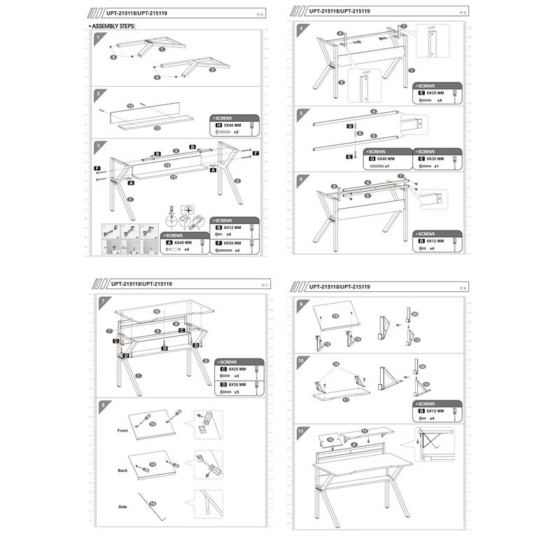 The Urban Port 27" Rectangular Modern Metal Gaming Desk With 2 Shelves In Black 12 The Urban Port 27" Rectangular Modern Metal Gaming Desk With 2 Shelves In Black - Image 10