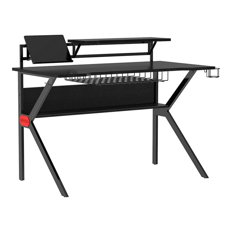 The Urban Port 27" Rectangular Modern Metal Gaming Desk With 2 Shelves In Black 3 The Urban Port 27" Rectangular Modern Metal Gaming Desk With 2 Shelves In Black