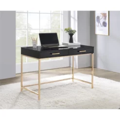 Alios Desk With Black Gloss Finish And Rose Gold Metal Frame -CYMAX Sales 2209803 2 L