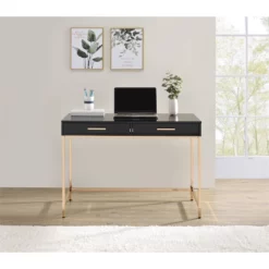 Alios Desk With Black Gloss Finish And Rose Gold Metal Frame -CYMAX Sales 2209803 3 L