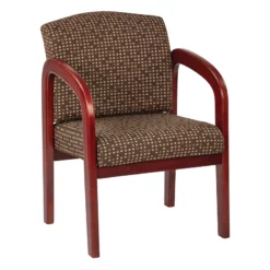 Visitor's Chair In Cocoa Fabric With Cherry Finish Wood And Thick Padded Seat