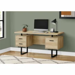 Computer Desk Home Office Laptop Storage Drawers 60"L Work Metal Natural -CYMAX Sales 2216798 1 L
