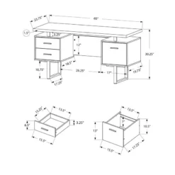 Computer Desk Home Office Laptop Storage Drawers 60"L Work Metal Natural -CYMAX Sales 2216798 8 L