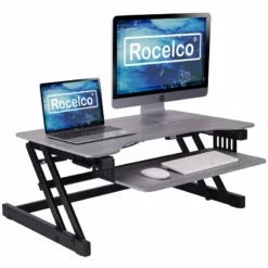 Rocelco 32" Height Adjustable Standing Desk Converter In Gray (R ADRG)