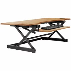 Rocelco 46" Large Height Adjustable Standing Desk Converter - Teak Wood Grain