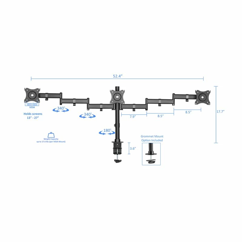 46" Large Adjustable Standing Desk Converter/Triple Monitor Mount Bundle - Teak 7 46" Large Adjustable Standing Desk Converter/Triple Monitor Mount Bundle - Teak - Image 5