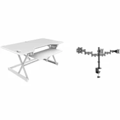 46" Large Adjustable Standing Desk Converter/Triple Monitor Mount Bundle - White