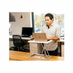 Rocelco 19" Stainless Steel Portable Standing Desk Riser Converter In White -CYMAX Sales 2222251 2 L