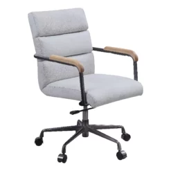 ACME Halcyon Leather Adjustable Height Swivel Office Chair In Vintage White