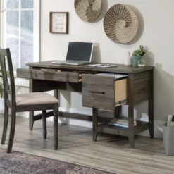 Sauder Summit Station Engineered Wood Single Pedestal Desk In Pebble Pine -CYMAX Sales 2242787 4 L