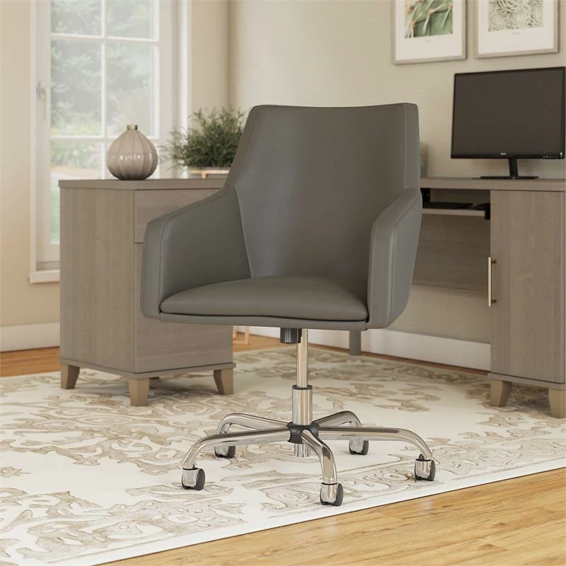 Kathy Ireland Office Echo Mid Back Faux Leather Box Chair In Washed Gray 4 Kathy Ireland Office Echo Mid Back Faux Leather Box Chair In Washed Gray - Image 2