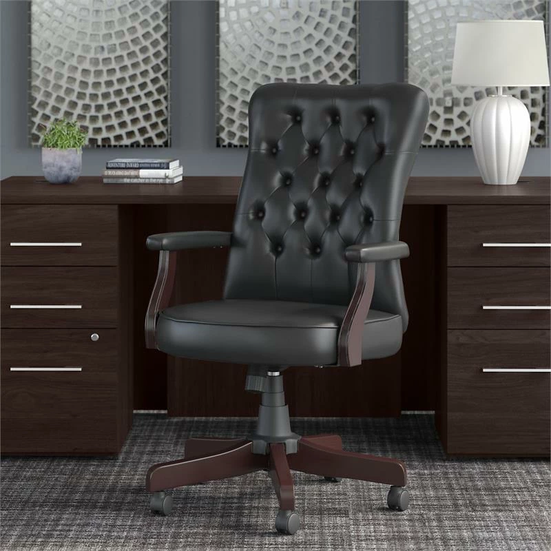 Salinas High Back Tufted Office Chair With Arms In Black Leather 11 Salinas High Back Tufted Office Chair With Arms In Black Leather - Image 9