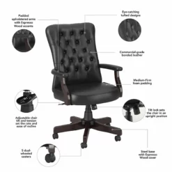 Salinas High Back Tufted Office Chair With Arms In Black Leather 31 Salinas High Back Tufted Office Chair With Arms In Black Leather -CYMAX Sales 2250365 2 L