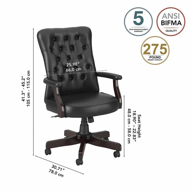 Salinas High Back Tufted Office Chair With Arms In Black Leather 15 Salinas High Back Tufted Office Chair With Arms In Black Leather - Image 13