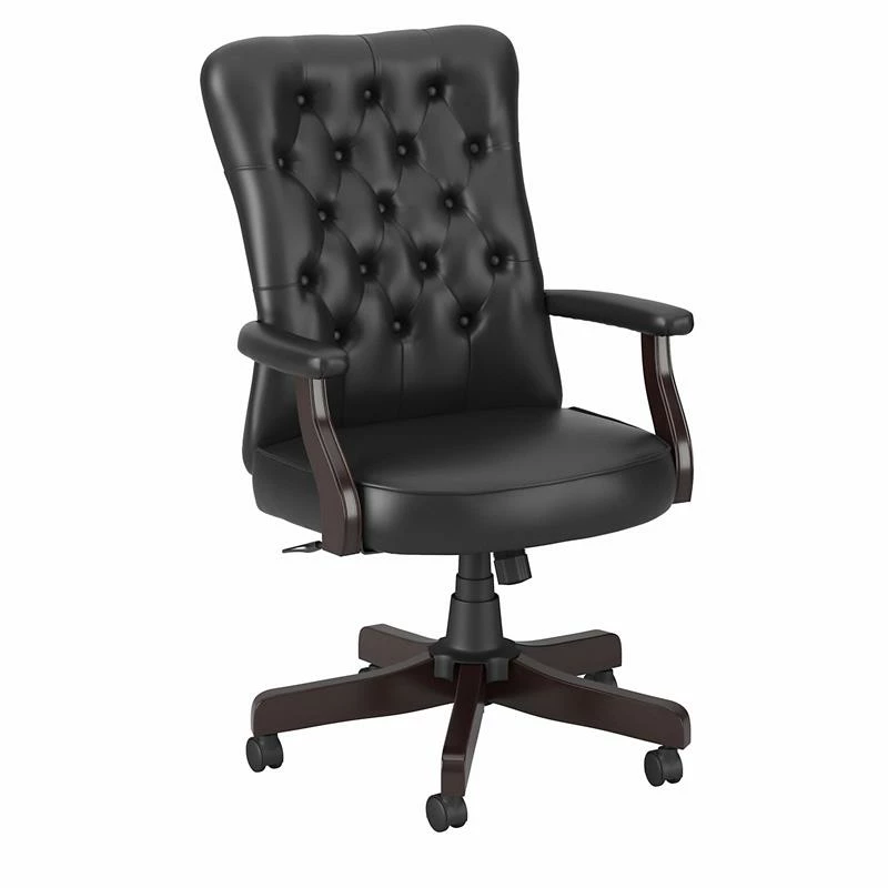 Salinas High Back Tufted Office Chair With Arms In Black Leather 10 Salinas High Back Tufted Office Chair With Arms In Black Leather - Image 8