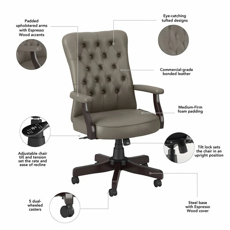 Salinas High Back Tufted Office Chair With Arms In Black Leather 5 Salinas High Back Tufted Office Chair With Arms In Black Leather - Image 3