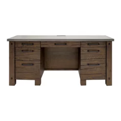 Rustic Home Office Desk Writing Table Wood Credenza Brown Concrete Top -CYMAX Sales 2250716 1 L