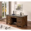 Rustic Home Office Desk Writing Table Wood Credenza Brown Concrete Top -CYMAX Sales 2250716 7 L