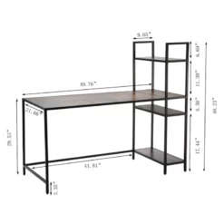 Modern Walnut Computer Desk With Shelves Made From Particle Board Wood