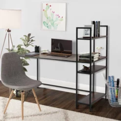 Modern Walnut Computer Desk With Shelves Made From Particle Board Wood -CYMAX Sales 2250812 5 L