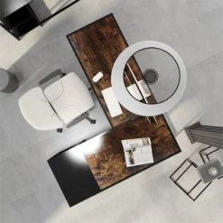 Industrial L-Shaped Computer Desk Brown Walnut Color High Density Particle Board -CYMAX Sales 2251044 1 L