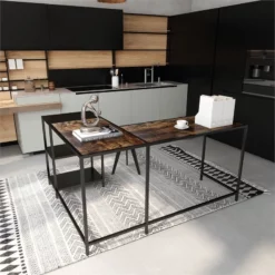 Industrial L-Shaped Computer Desk Brown Walnut Color High Density Particle Board -CYMAX Sales 2251044 2 L