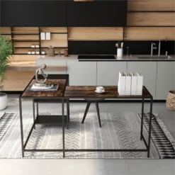 Industrial L-Shaped Computer Desk Brown Walnut Color High Density Particle Board -CYMAX Sales 2251044 3 L