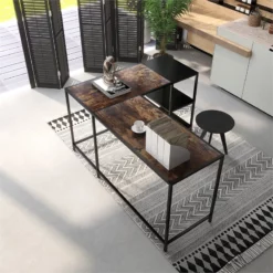 Industrial L-Shaped Computer Desk Brown Walnut Color High Density Particle Board -CYMAX Sales 2251044 4 L