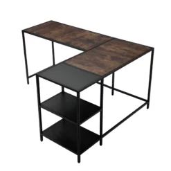 Industrial L-Shaped Computer Desk Brown Walnut Color High Density Particle Board -CYMAX Sales 2251044 5 L