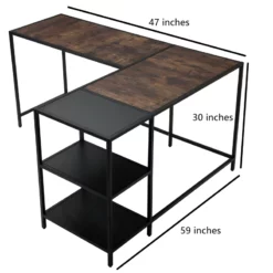 Industrial L-Shaped Computer Desk Brown Walnut Color High Density Particle Board