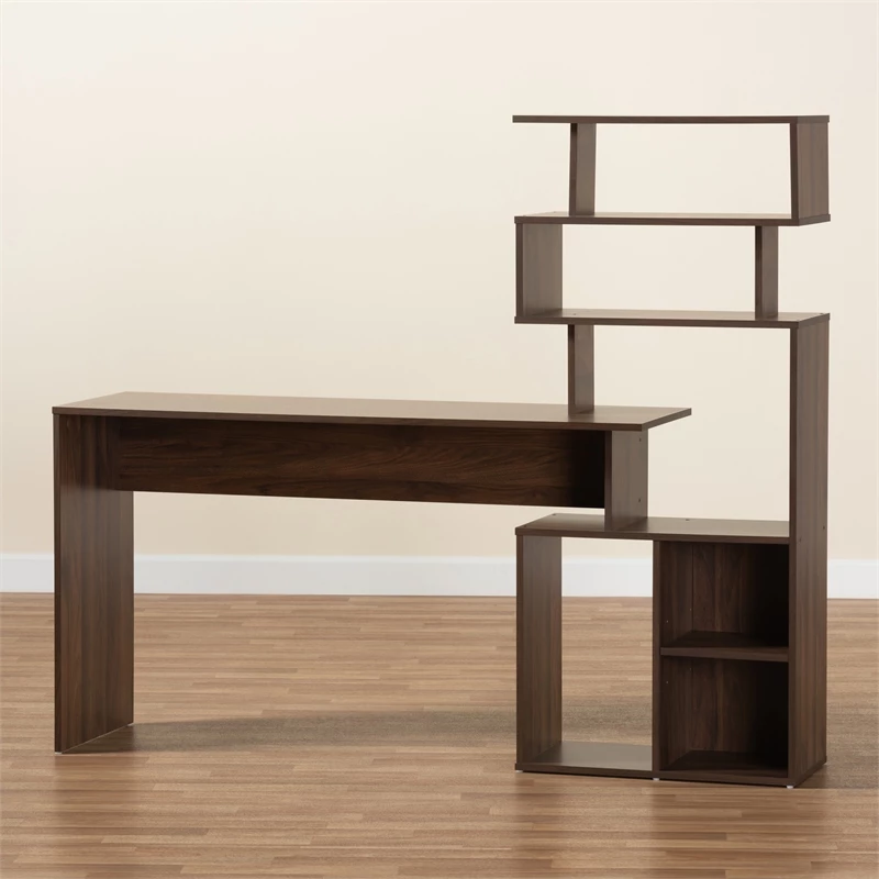 Baxton Studio Foster Brown Finished Wood Storage Desk With Shelves 7 Baxton Studio Foster Brown Finished Wood Storage Desk With Shelves - Image 5