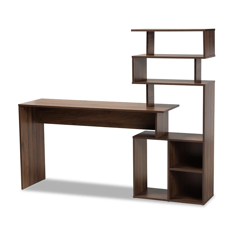 Baxton Studio Foster Brown Finished Wood Storage Desk With Shelves 4 Baxton Studio Foster Brown Finished Wood Storage Desk With Shelves - Image 2