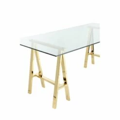 Pangea Home Brady Metal Desk With Glass In Polished Gold -CYMAX Sales 2252737 3 L