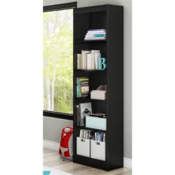 South Shore Axess Small Desk And 5-Shelf Narrow Bookcase Set In Pure Black 10 South Shore Axess Small Desk And 5-Shelf Narrow Bookcase Set In Pure Black -CYMAX Sales 2253037 3 L