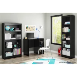 South Shore Axess Small Desk And 4-Shelf Bookcase Set In Pure Black -CYMAX Sales 2253038 2 L