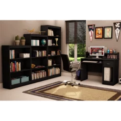 South Shore Axess Small Desk And 5-Shelf Bookcase Set In Pure Black -CYMAX Sales 2253039 5 L