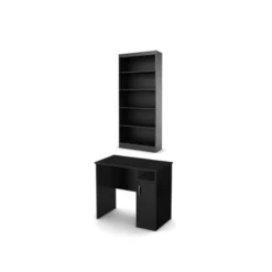 South Shore Axess Small Desk And 5-Shelf Bookcase Set In Pure Black