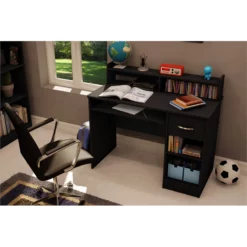 South Shore Axess Desk With Keyboard Tray And 5-Shelf Bookcase Set In Pure Black -CYMAX Sales 2253042 3 L