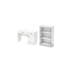 South Shore Axess Small Desk With Drawers And 3-Shelf Bookcase Set In Pure White