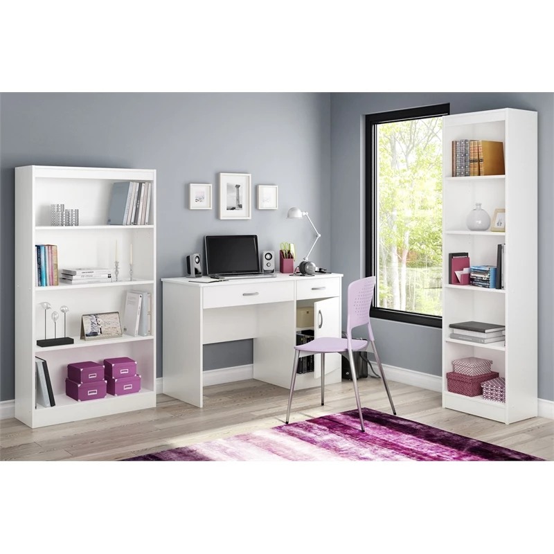 South Shore Axess Small Desk With Drawers And 5-Shelf Bookcase Set In Pure White 5 South Shore Axess Small Desk With Drawers And 5-Shelf Bookcase Set In Pure White - Image 3