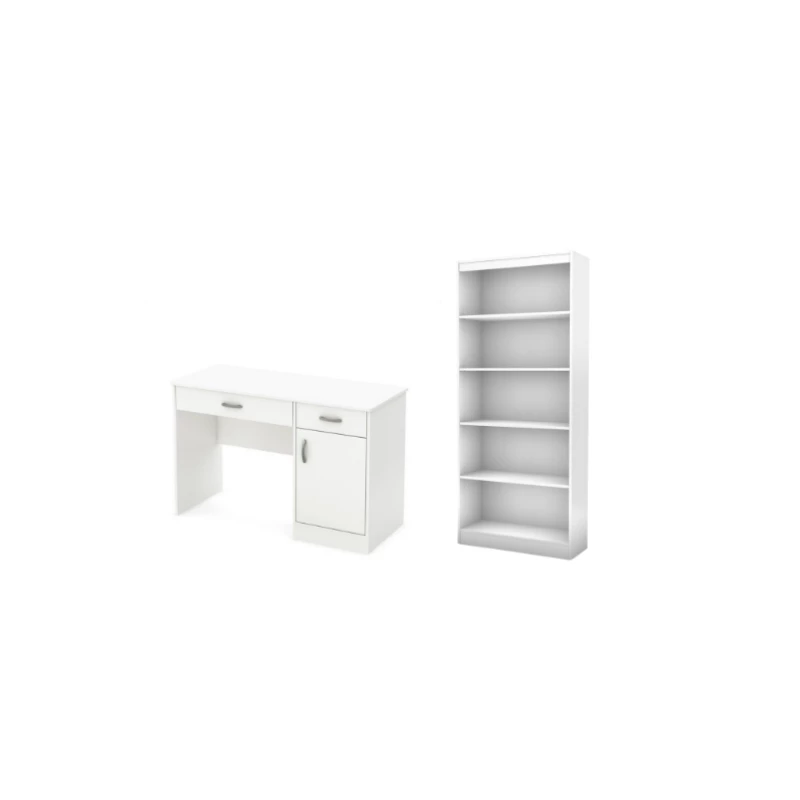 South Shore Axess Small Desk With Drawers And 5-Shelf Bookcase Set In Pure White 3 South Shore Axess Small Desk With Drawers And 5-Shelf Bookcase Set In Pure White