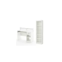South Shore Axess White Desk With Keyboard Tray And 5-Shelf Narrow Bookcase Set