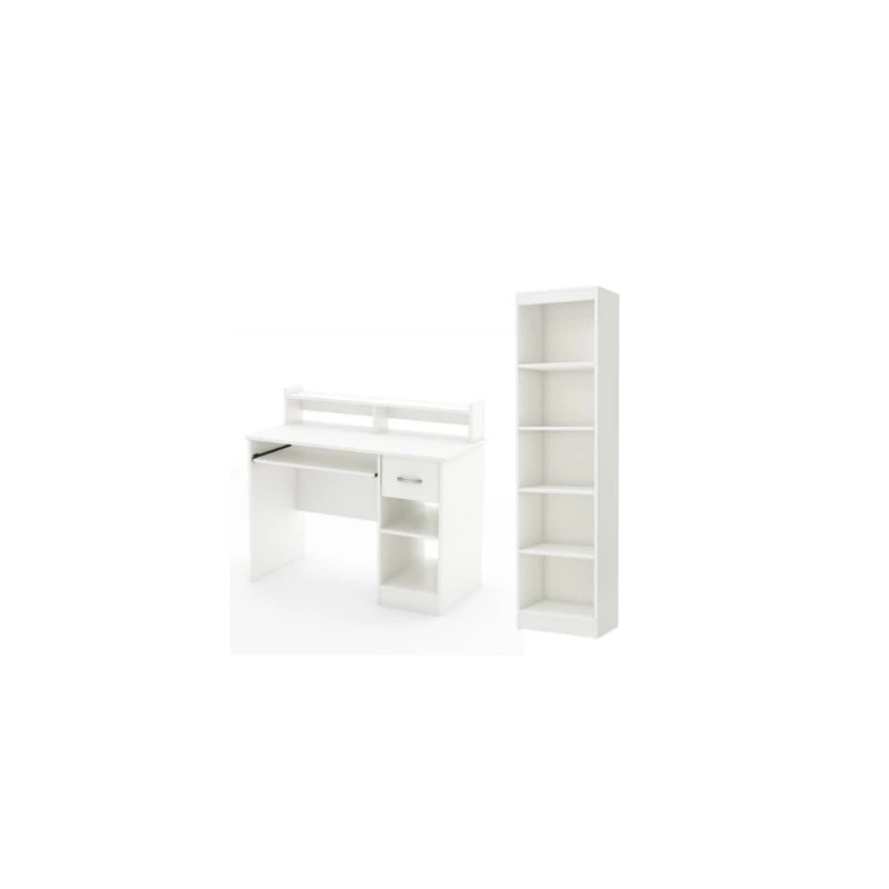 South Shore Axess White Desk With Keyboard Tray And 5-Shelf Narrow Bookcase Set 3 South Shore Axess White Desk With Keyboard Tray And 5-Shelf Narrow Bookcase Set