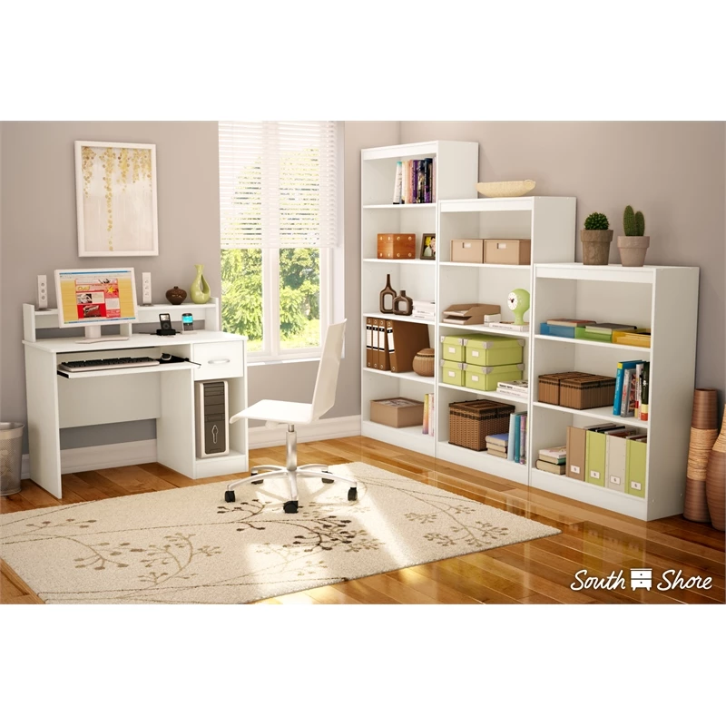 South Shore Axess Desk With Keyboard Tray And 3-Shelf Bookcase Set In Pure White 5 South Shore Axess Desk With Keyboard Tray And 3-Shelf Bookcase Set In Pure White - Image 3