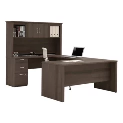 Atlin Designs Contemporary 4 PC Wood U-Shaped Desk With Hutch In Mahogany -CYMAX Sales 2258622 6 L