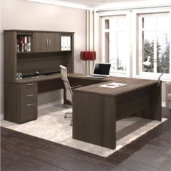 Atlin Designs Contemporary 4 PC Wood U-Shaped Desk With Hutch In Mahogany -CYMAX Sales 2258622 7 L